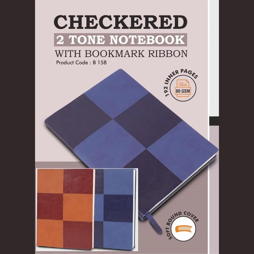 Checkered Two-Tone Hardcover Notebook with Ribbon Bookmark