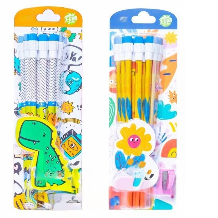 Cartoon Eraser Pencils with Shapner – Pack of 12