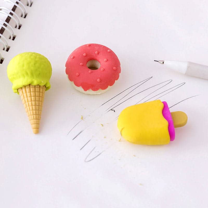 Cute Ice Cream & Donut Shaped Erasers Set – 4 Pcs