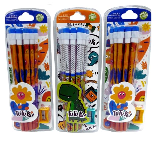 Cartoon Eraser Pencils with Shapner – Pack of 12