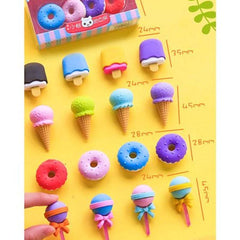 Cute Ice Cream & Donut Shaped Erasers Set – 4 Pcs