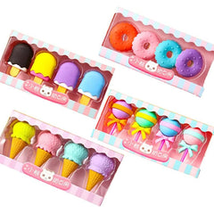 Cute Ice Cream & Donut Shaped Erasers Set – 4 Pcs
