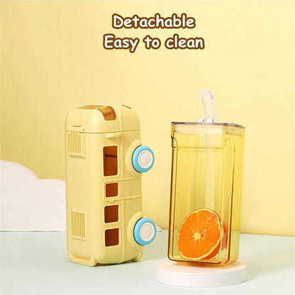 Bus-Shape Water Bottle (500ml, Straw + Wheels)