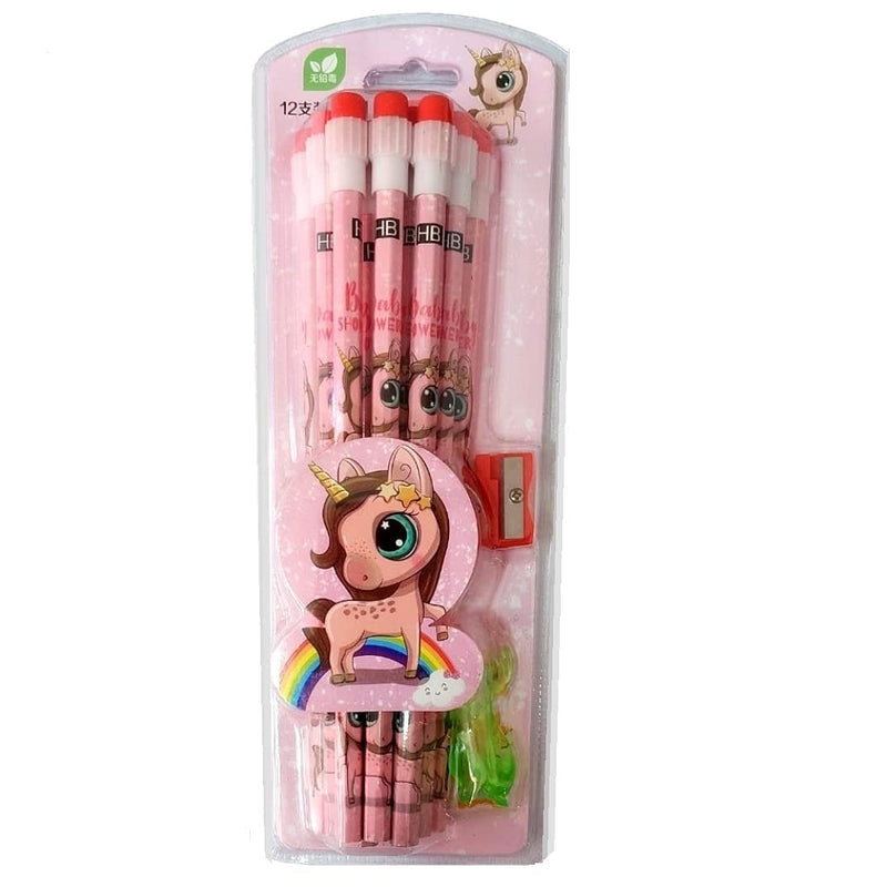 Cartoon Eraser Pencils with Shapner – Pack of 12
