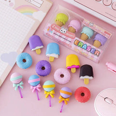 Cute Ice Cream & Donut Shaped Erasers Set – 4 Pcs
