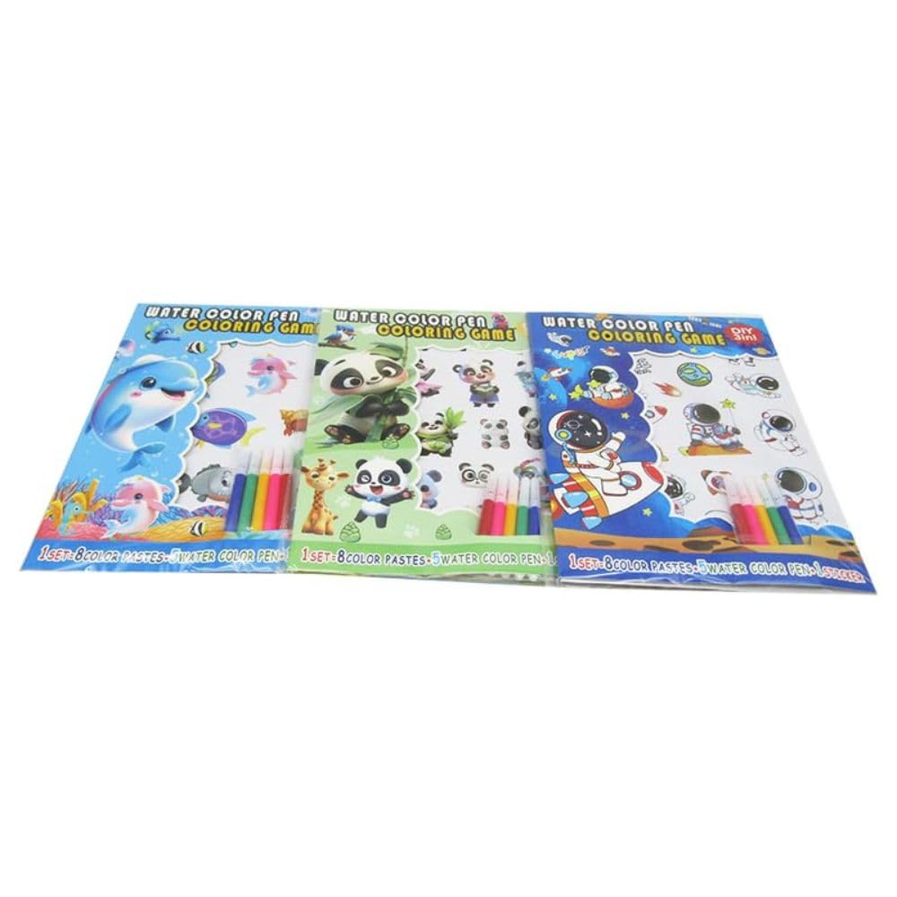 Kids Coloring Kit – 5 Water Sketches + 4 Double-Sided Coloring Cards + Stickers