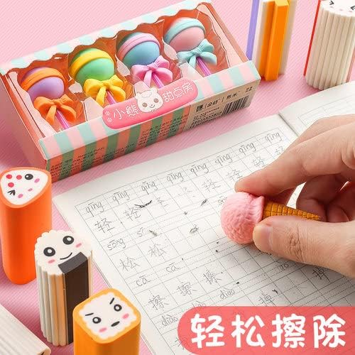 Cute Ice Cream & Donut Shaped Erasers Set – 4 Pcs