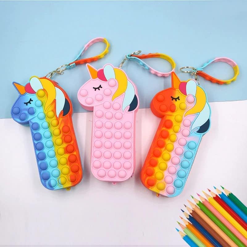 Pop-It Unicorn Pencil Case Fidget Toy with Zipper Pouch