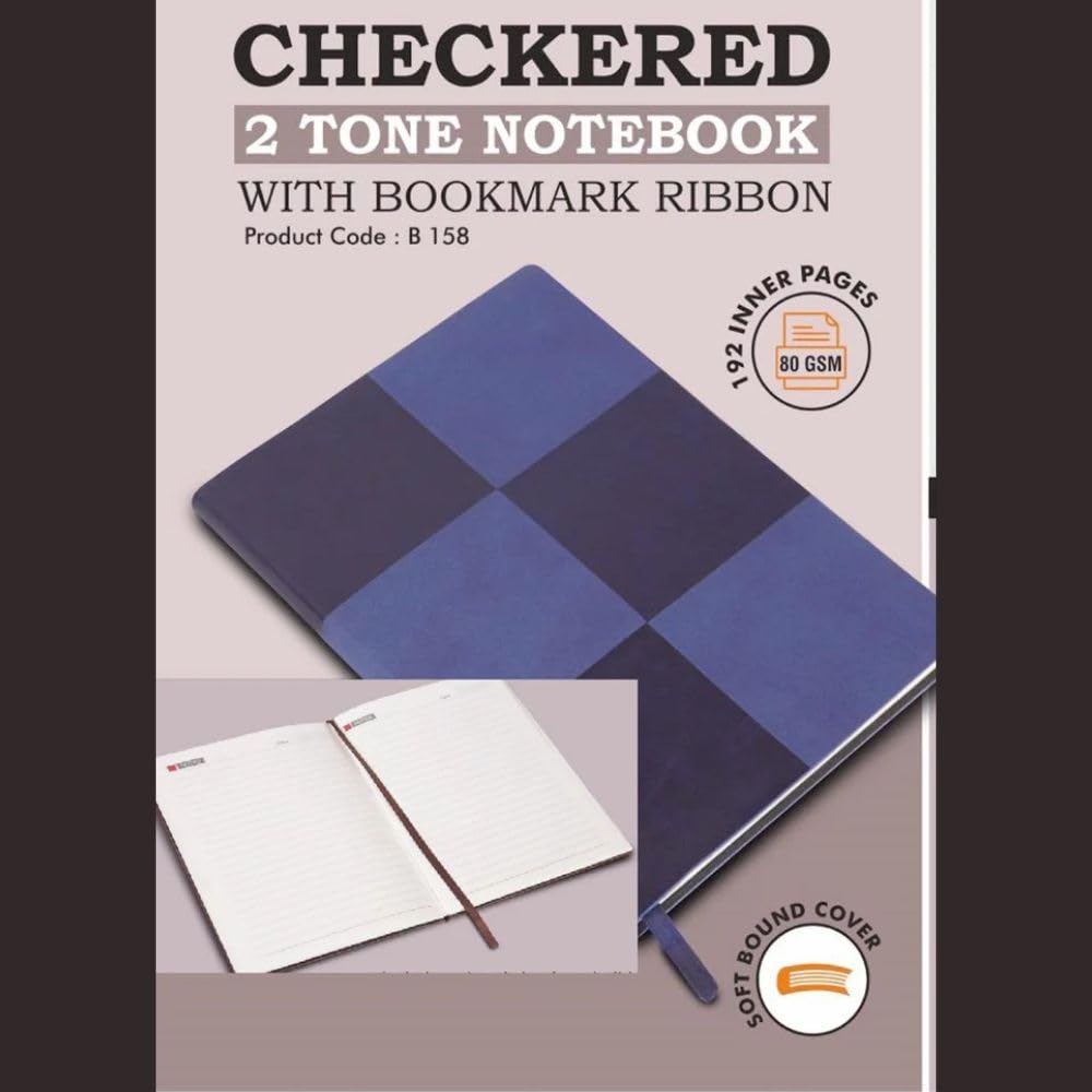 Checkered Two-Tone Hardcover Notebook with Ribbon Bookmark