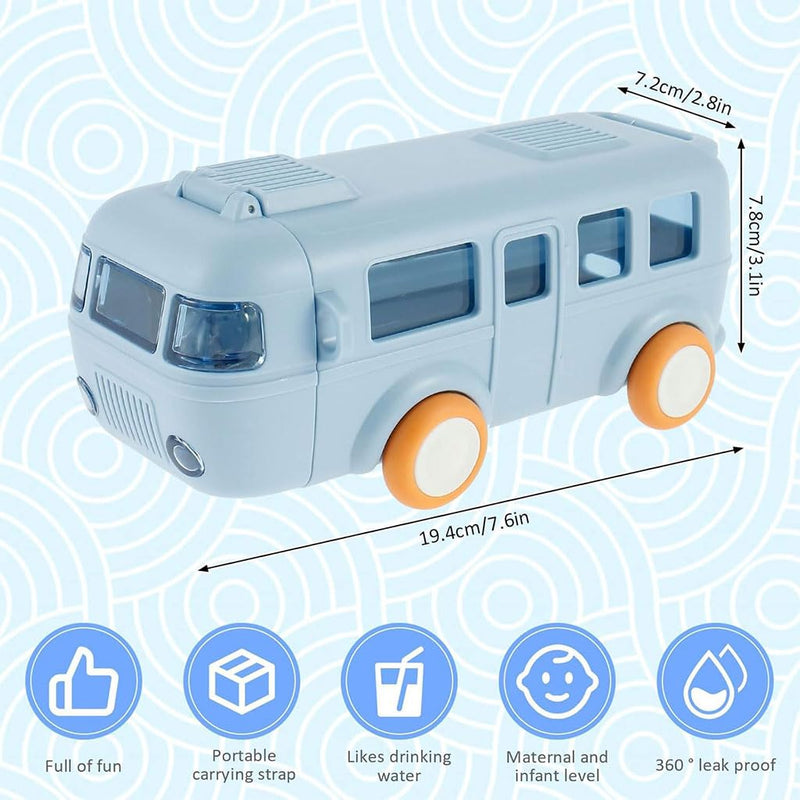 Bus-Shape Water Bottle (500ml, Straw + Wheels)