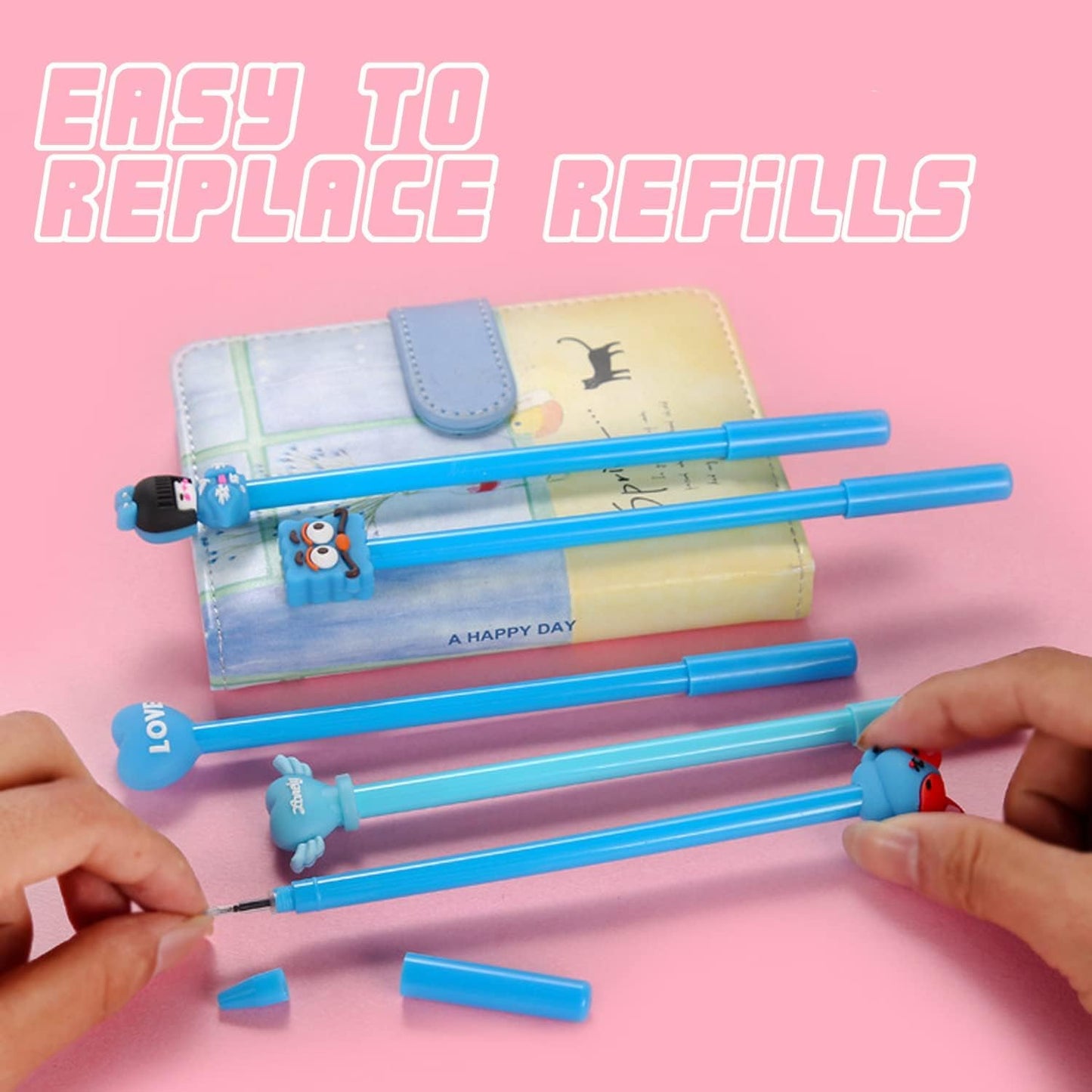 Cute Animal Gel Pens, 30 Pack Assorted Colors, Kawaii Character Designs, 0.5mm Writing Point