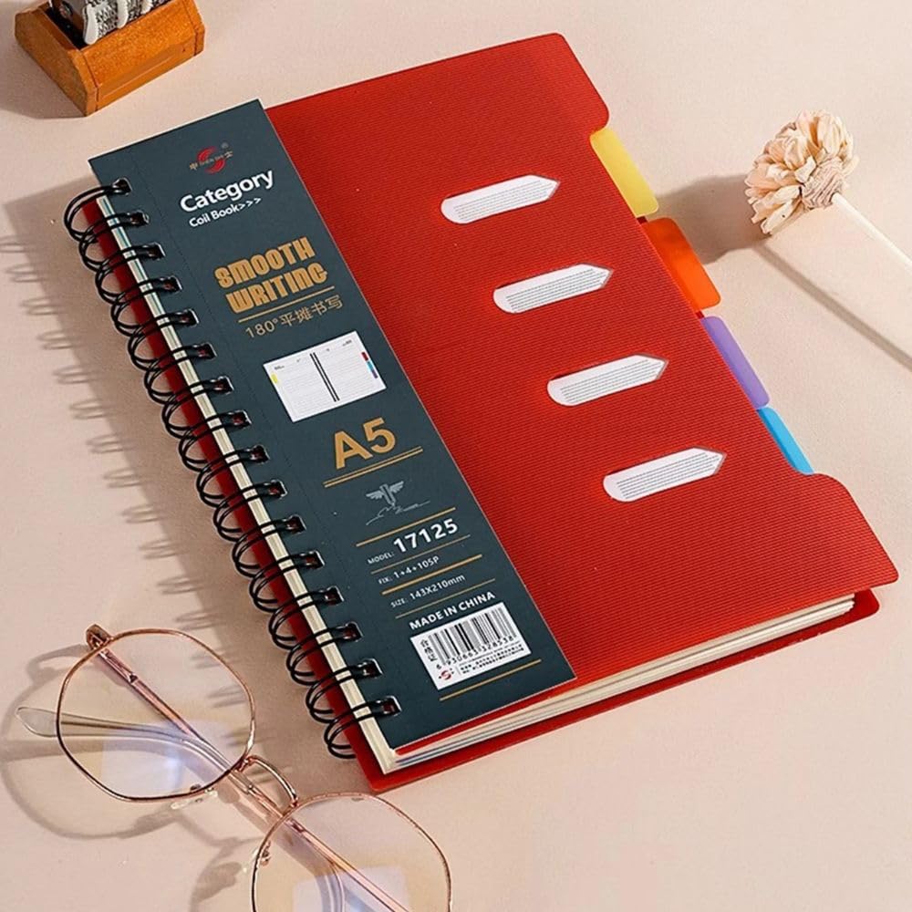 A5 Hardcover Spiral 4-Subject Notebook