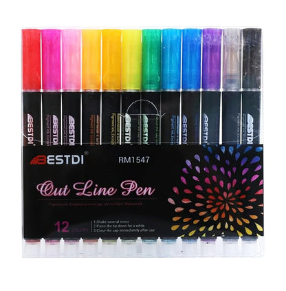 Double Line Outline Glitter Pens Set of 12
