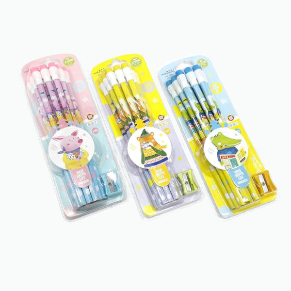 Cartoon Pencils With Eraser  & Shapner – Pack of 12