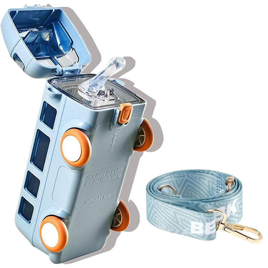 Bus-Shape Water Bottle (500ml, Straw + Wheels)
