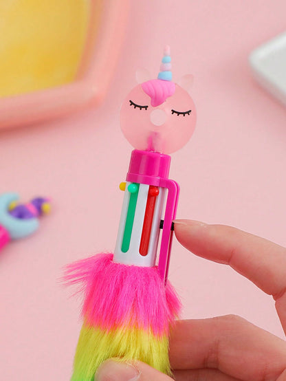 Unicorn Push Pens with Multicolored Fur- Set of 4