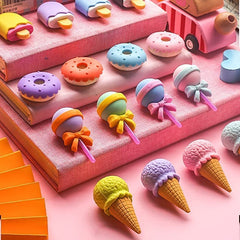 Cute Ice Cream & Donut Shaped Erasers Set – 4 Pcs