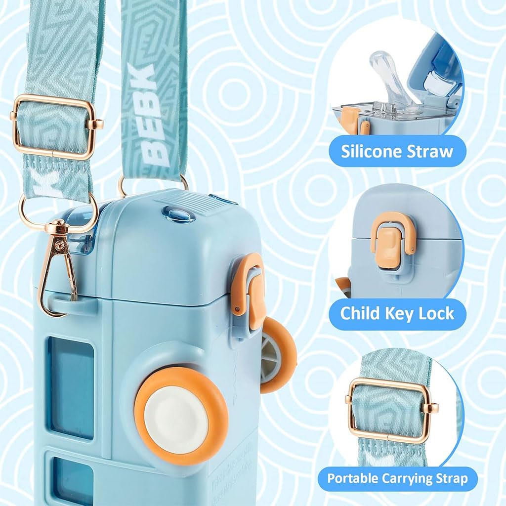 Bus-Shape Water Bottle (500ml, Straw + Wheels)