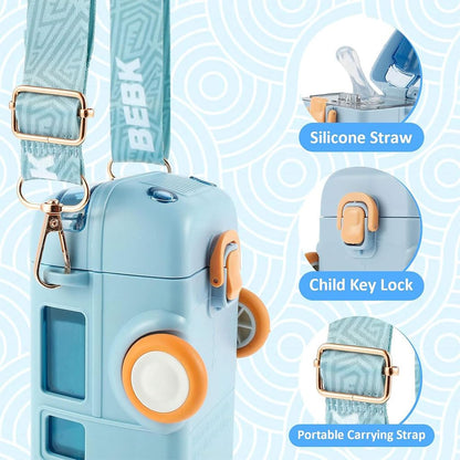 Bus-Shape Water Bottle (500ml, Straw + Wheels)