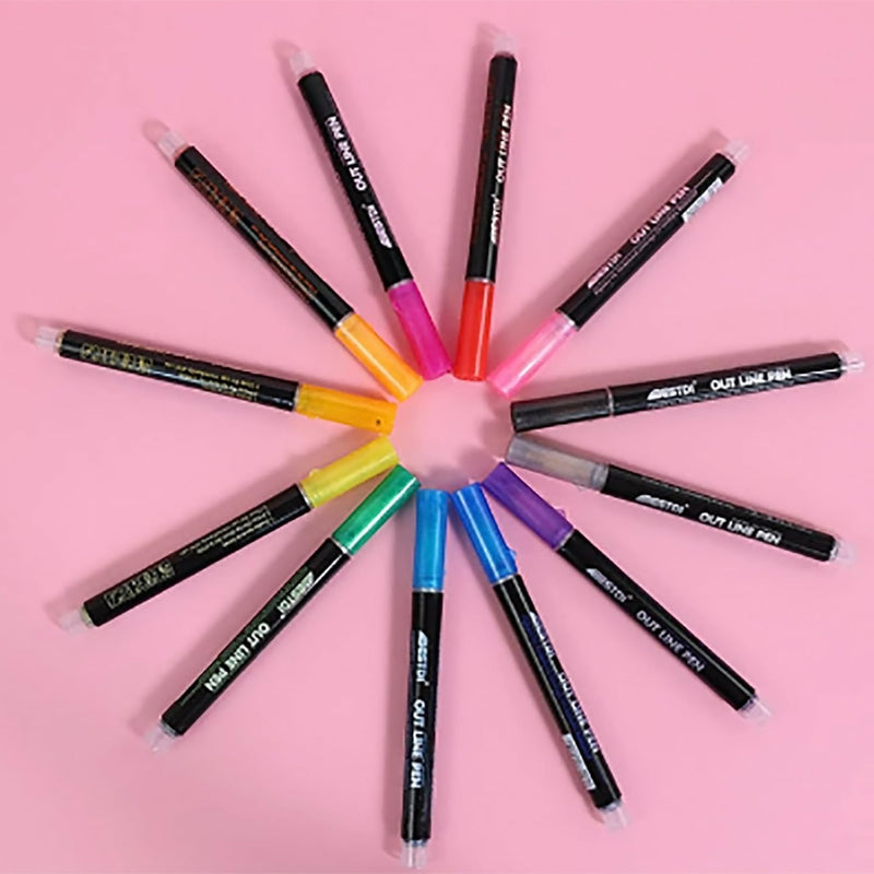 Double Line Outline Glitter Pens Set of 12