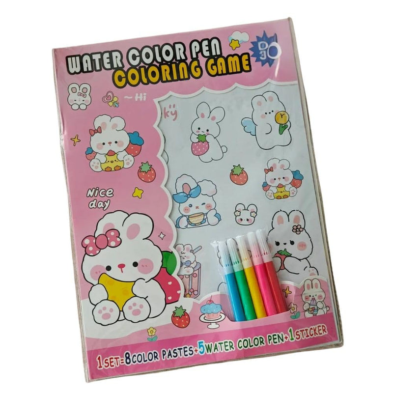 Kids Coloring Kit – 5 Water Sketches + 4 Double-Sided Coloring Cards + Stickers