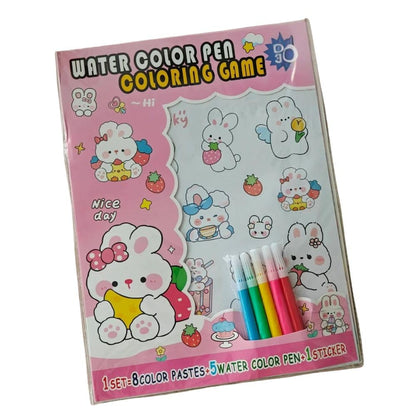 Kids Coloring Kit – 5 Water Sketches + 4 Double-Sided Coloring Cards + Stickers