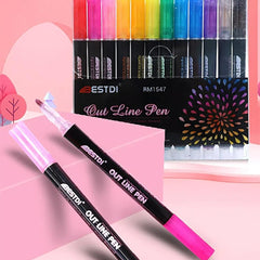 Double Line Outline Glitter Pens Set of 12