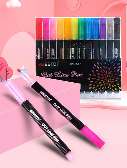 Double Line Outline Glitter Pens Set of 12