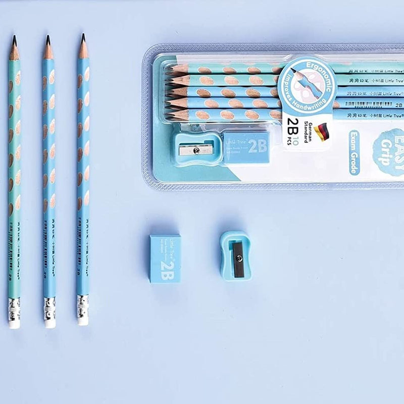 Triangular Drawing Pencils with Sharpener & Eraser