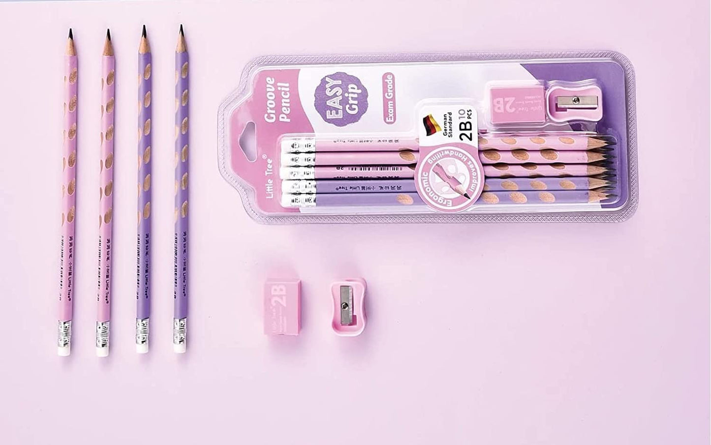 Triangular Drawing Pencils with Sharpener & Eraser