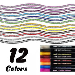 Double Line Outline Glitter Pens Set of 12