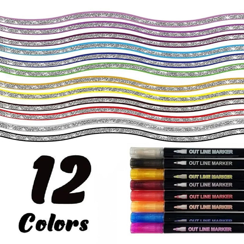 Double Line Outline Glitter Pens Set of 12