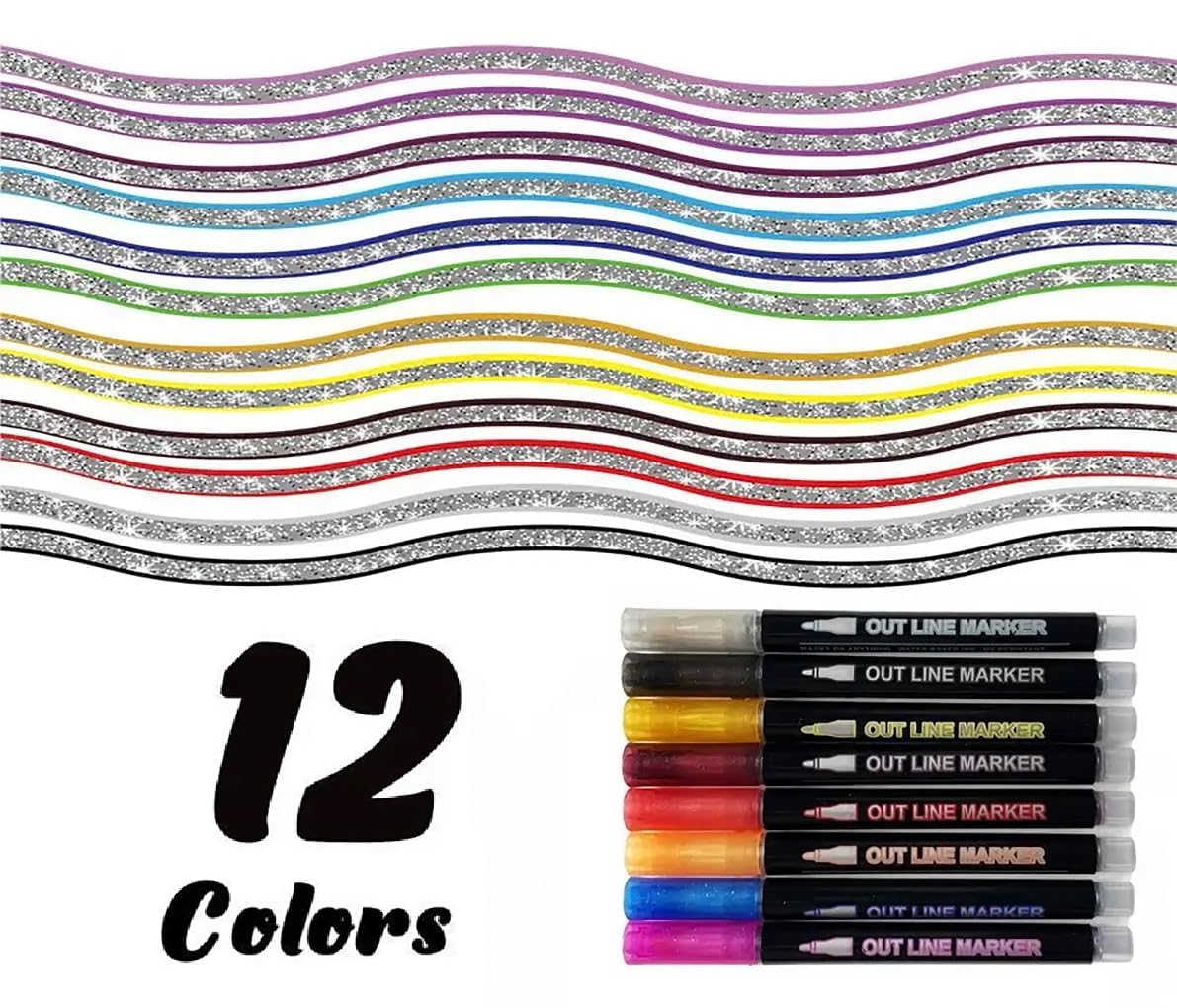 Double Line Outline Glitter Pens Set of 12