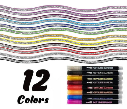 Double Line Outline Glitter Pens Set of 12