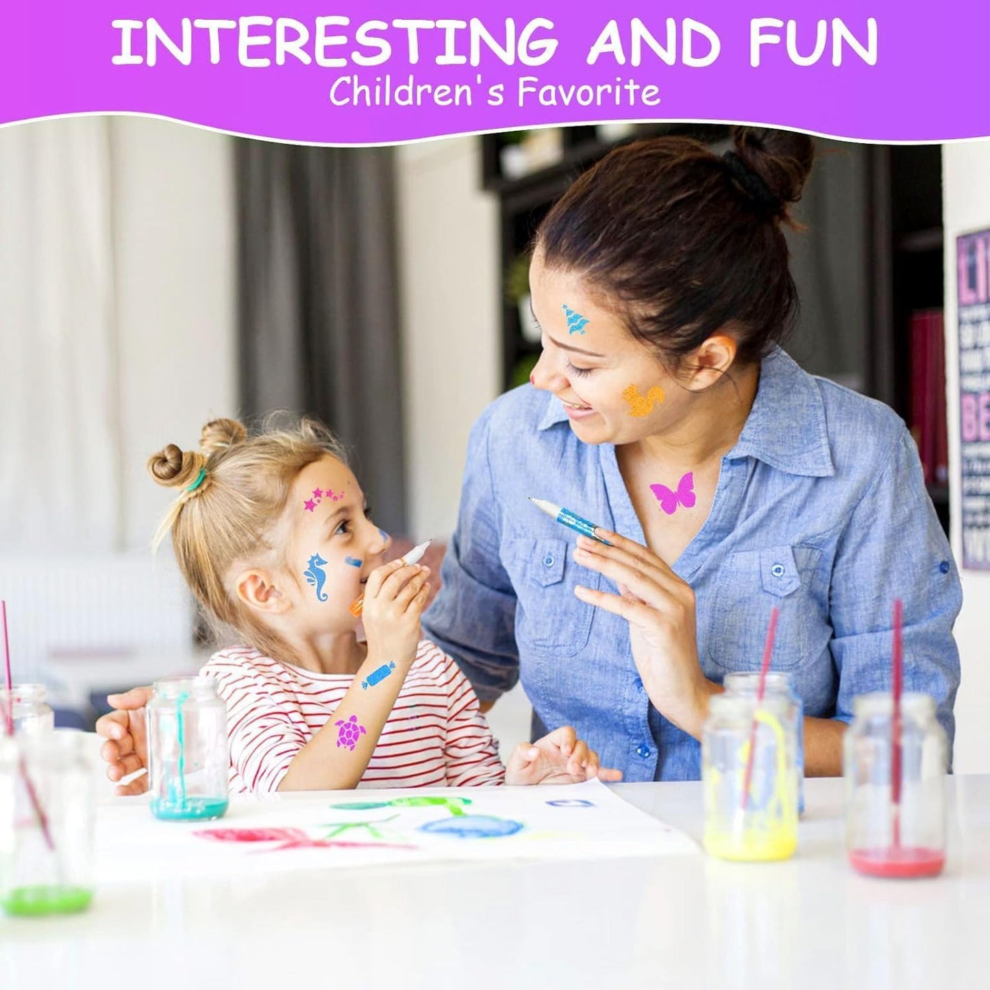 Pretty Color Markers Set with Stencils -6 Colors