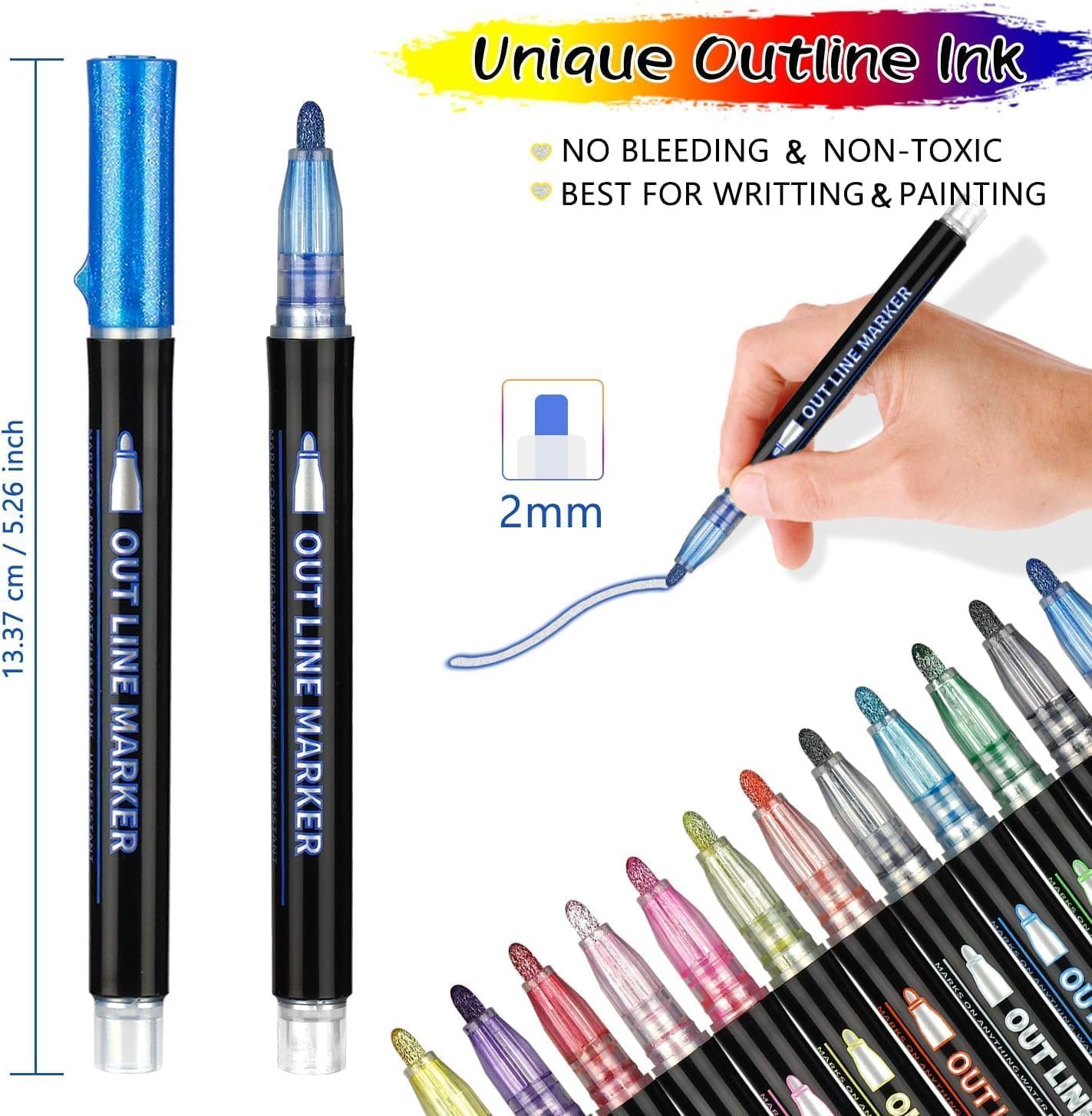Outline Marker Set of 12 Metallic Colors