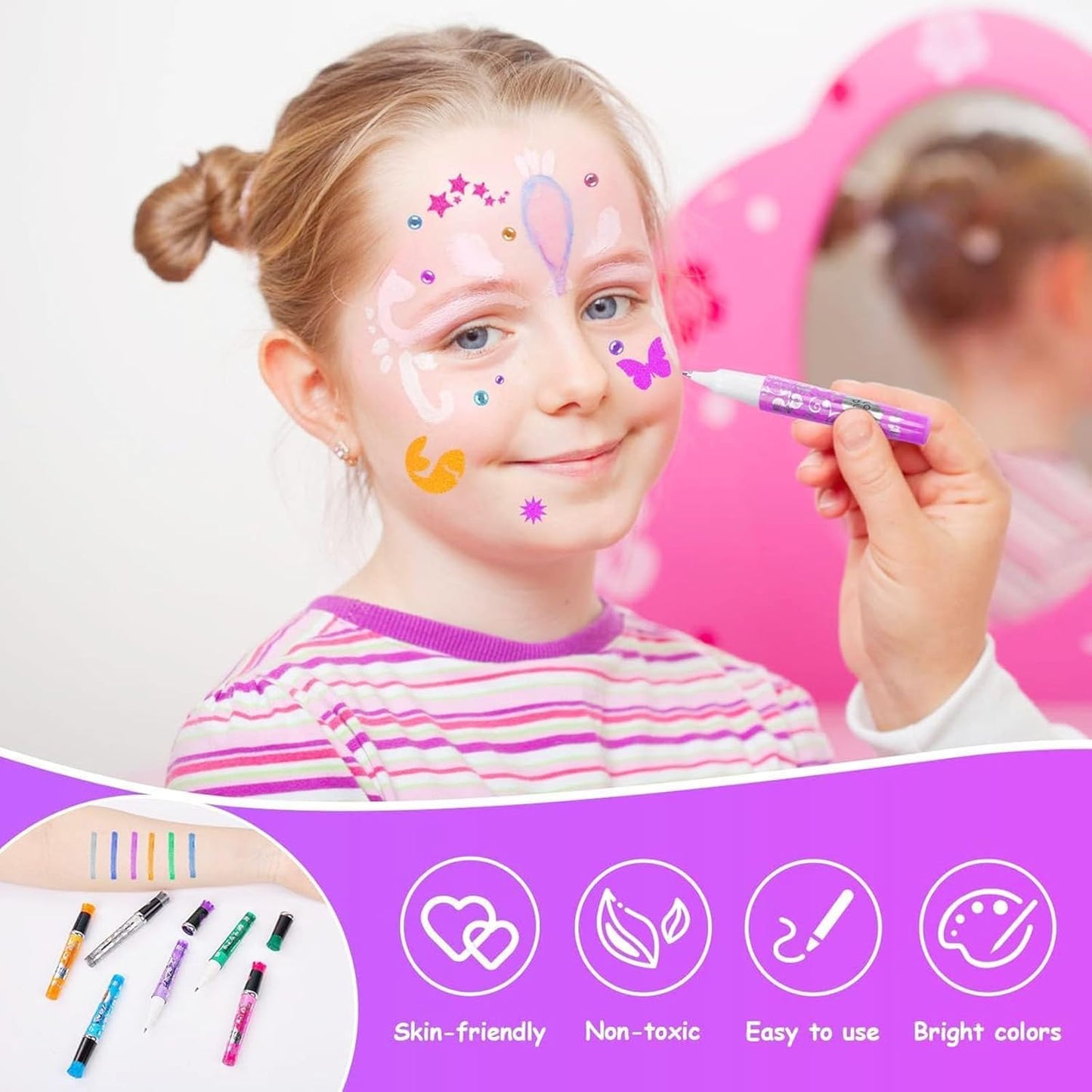 Pretty Color Markers Set with Stencils -6 Colors