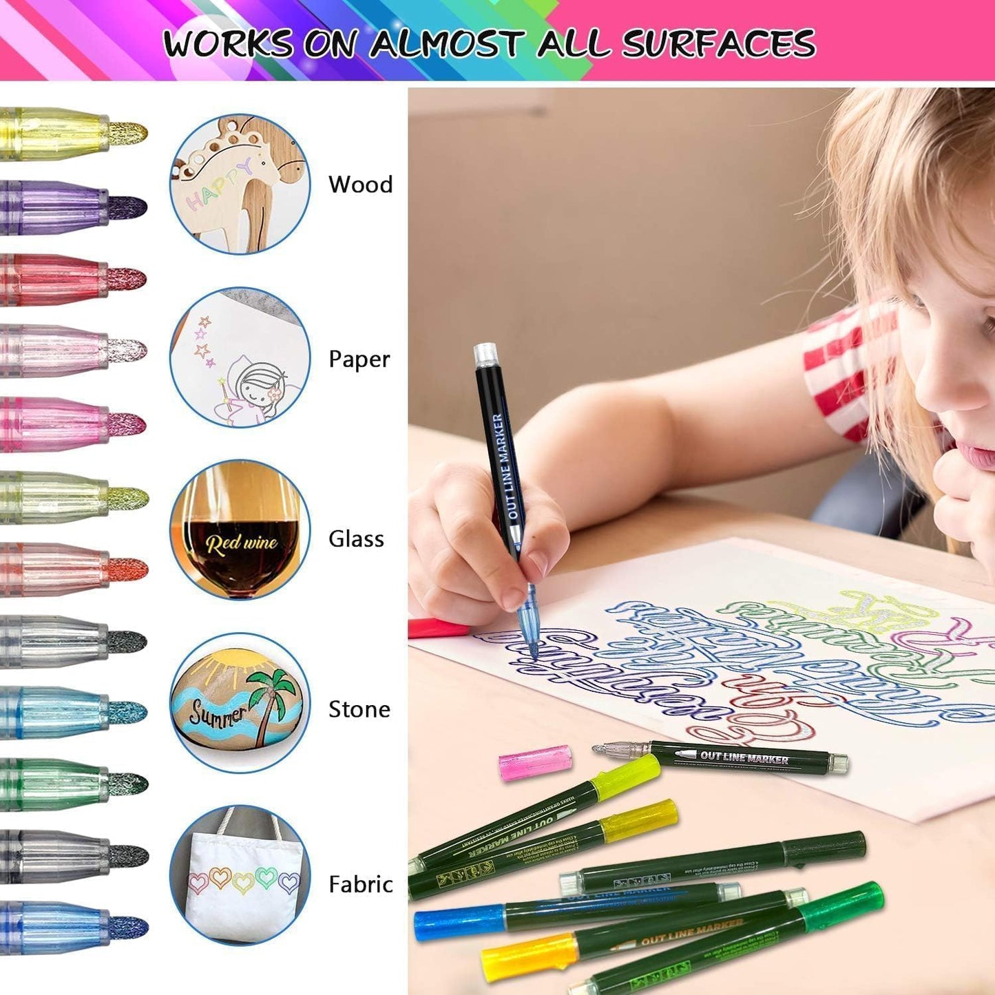 Outline Marker Set of 12 Metallic Colors