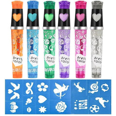 Pretty Color Markers Set with Stencils -6 Colors