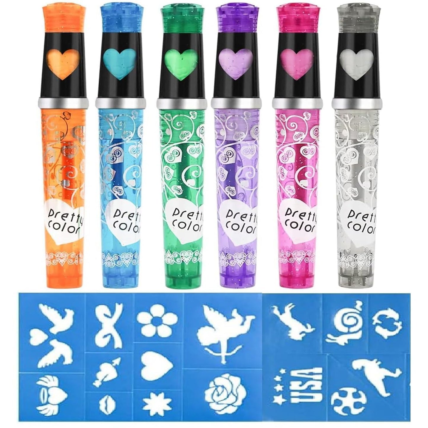 Pretty Color Markers Set with Stencils -6 Colors