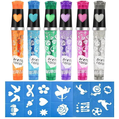 Pretty Color Markers Set with Stencils -6 Colors