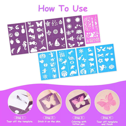 Pretty Color Markers Set with Stencils -6 Colors