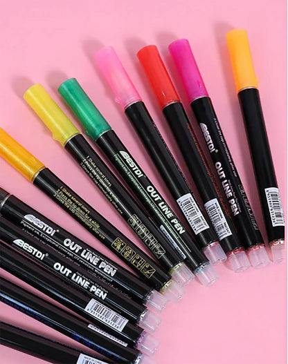 Double Line Outline Glitter Pens Set of 12