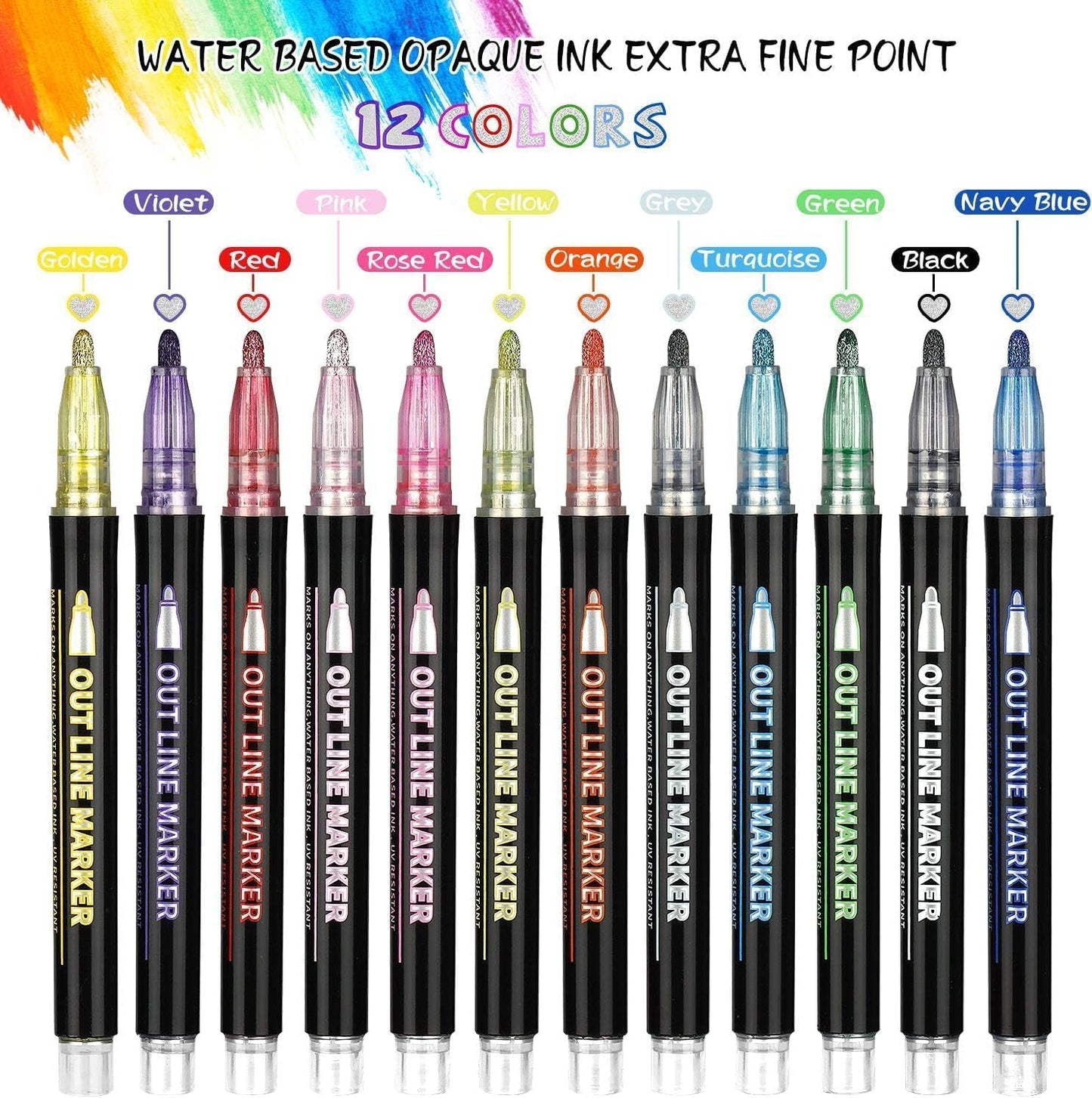 Outline Marker Set of 12 Metallic Colors