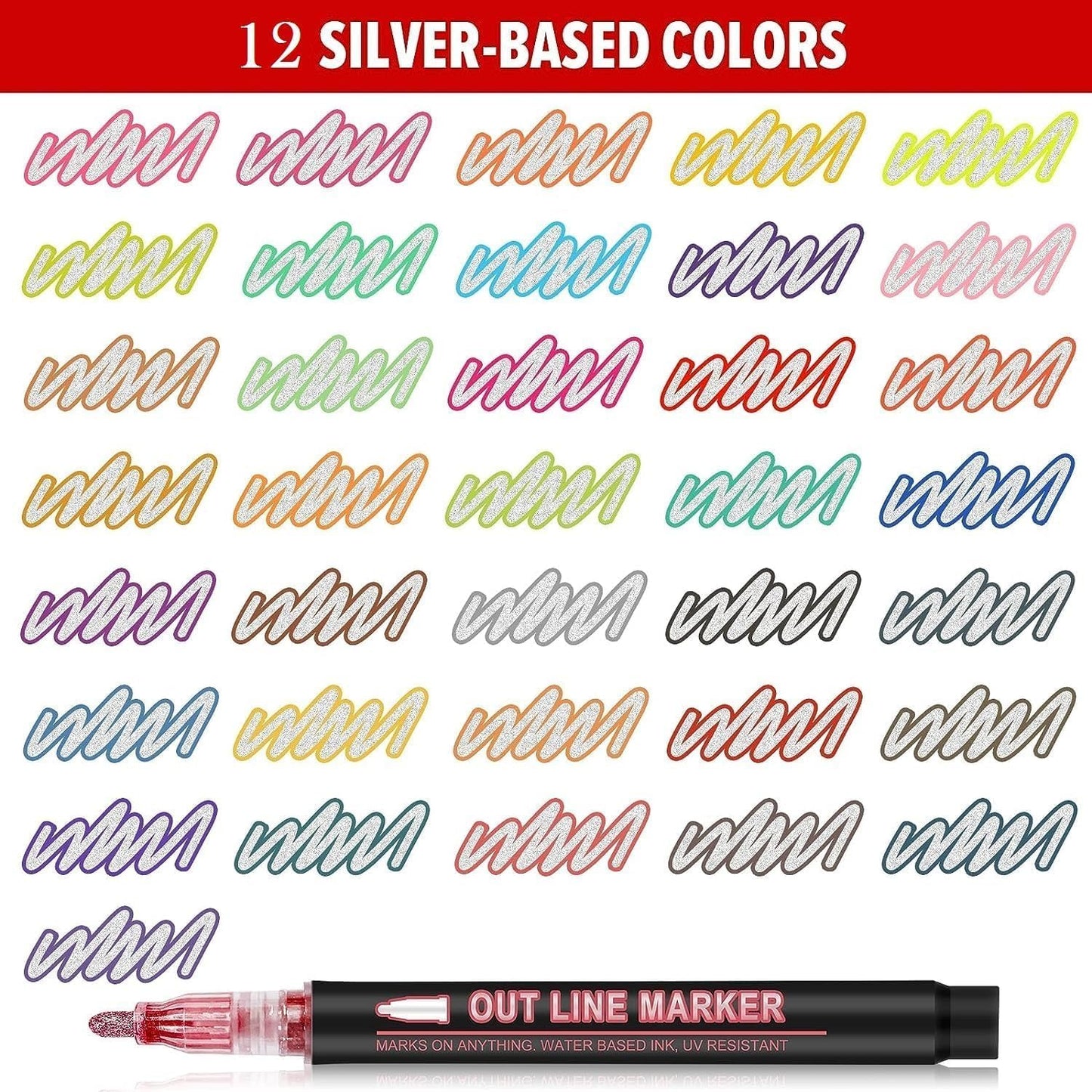Outline Marker Set of 12 Metallic Colors