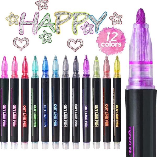 Outline Marker Set of 12 Metallic Colors