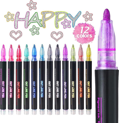 Outline Marker Set of 12 Metallic Colors