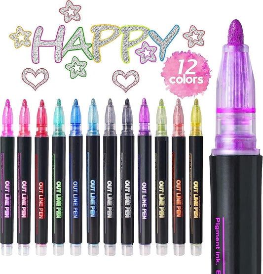 Outline Marker Set of 12 Metallic Colors